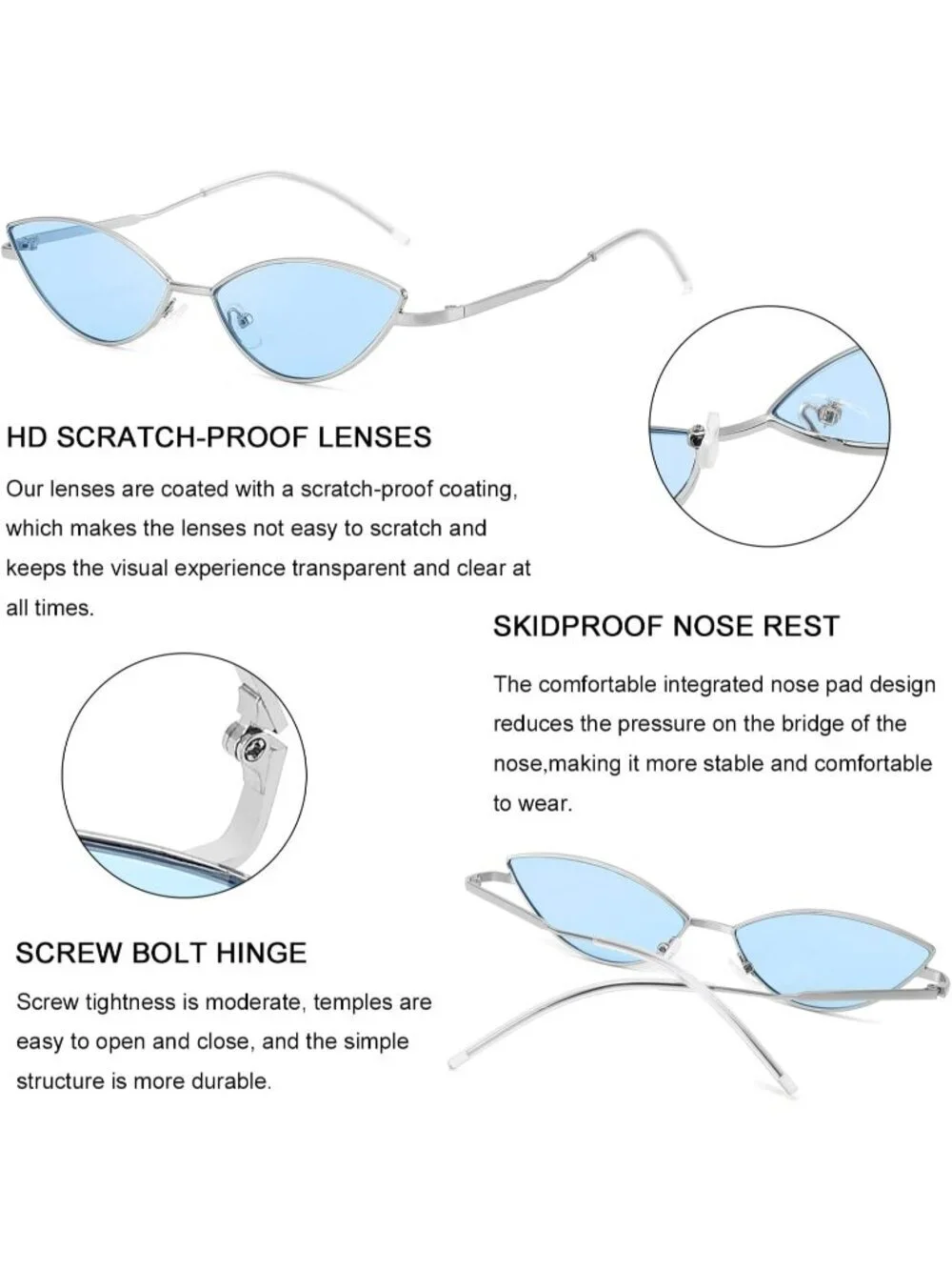 Women's Cat Eye Cute Sunglasses Triangle Vintage Trendy Cool Sun Glasses Blue